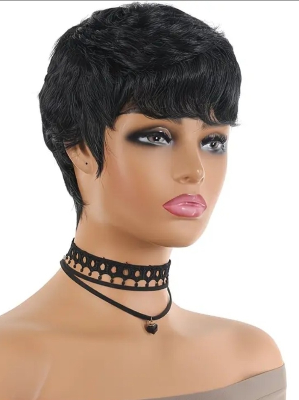 4" Short Layered Bang Pixie 100% Human Hair Wig in Black